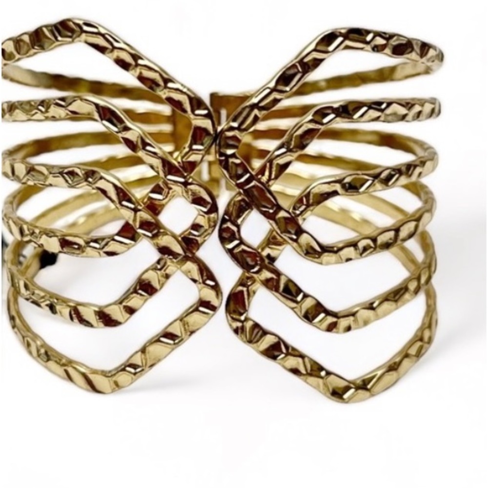 Avenue Gold Tone Textured Geometric Cuff Bracelet